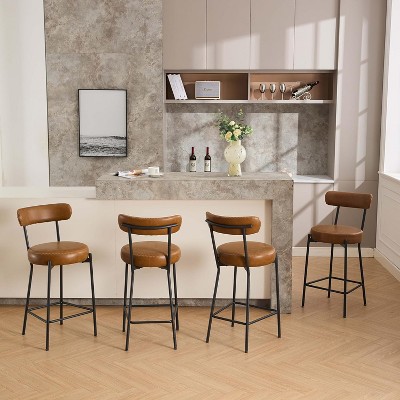 27” Boucle Counter Stools, Upholstered Bar Chairs with Backrest and Metal Legs for Kitchen Island