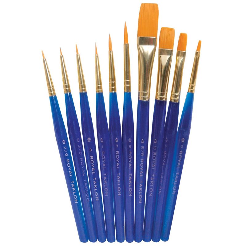 Royal & Langnickel Golden Taklon Hair Acrylic Ultra Short Brush Set, Assorted Size, Translucent Blue, Set of 10, 1 of 2