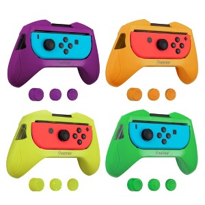 Insten 4 Pack Controller Thumb Grips Compatible with Nintendo Switch Joy-Con Controllers, Purple, Orange, Yellow, Green - 1 of 4