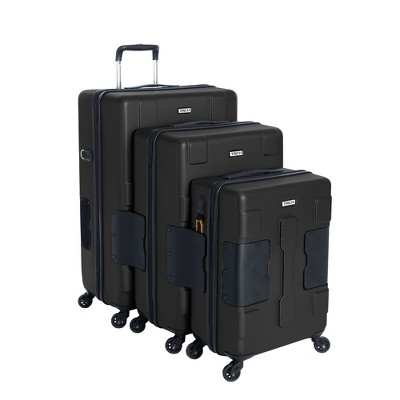 TACH V3 Connectable Hard Shell Rolling Travel Suitcase Luggage Bags with Spinner Wheels, TSA Approved Lock, and Storage Pouches, 3 Piece Set, Black