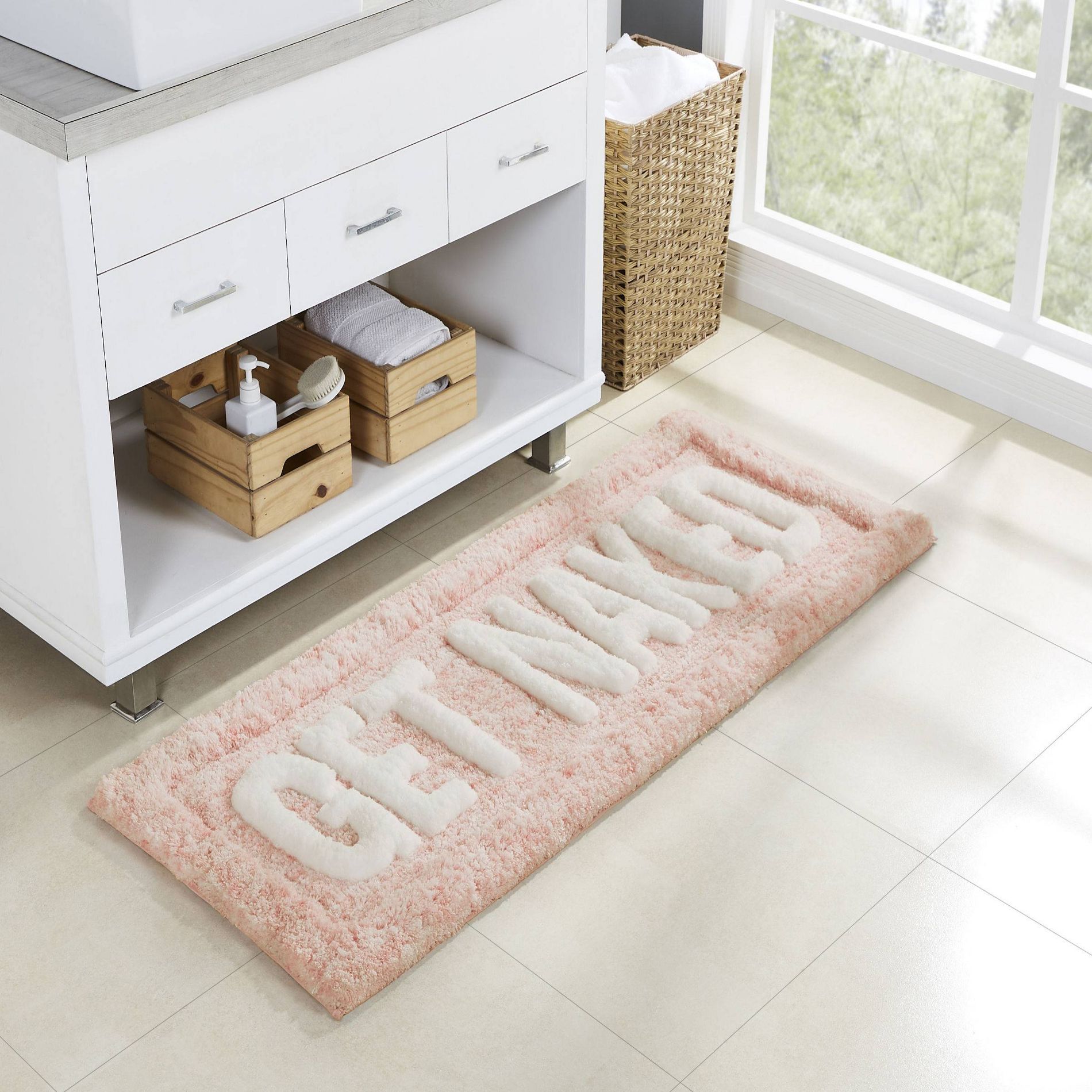 VCNY 24"x60" Home Get Naked Statement Bath Rug Blush