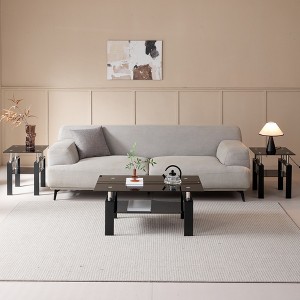 MAYEERTY Tempered Black Glass Coffee Table, 2-Layers Tea Table - 1 of 4