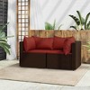 vidaXL Patio Corner Sofas with Cushions Set - 2 pcs Outdoor Furniture in Durable Brown Poly Rattan and Fabric, with Powder-Coated Steel Frame - 2 of 4