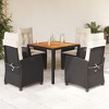 vidaXL 5 Piece Patio Dining Set with Cushions Black Poly Rattan Adjustable Reclining Chairs and Acacia Wood Table for Outdoor Garden or Patio - 2 of 4