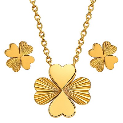 Gold Titanium Steel Four - Leaf Clover Minimalist Women's Jewelry Set