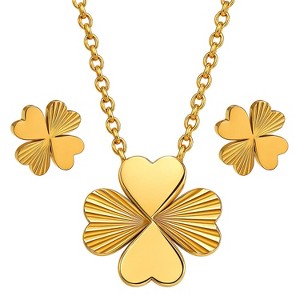 Gold Titanium Steel Four - Leaf Clover Minimalist Women's Jewelry Set - 1 of 4