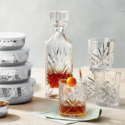 Clear Crystal Lowball Glass Set with Sham Embellishment