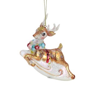 Northlight Leaping Glittered Reindeer Glass Christmas Ornament - 5.25" - Multicolor - 1 of 3