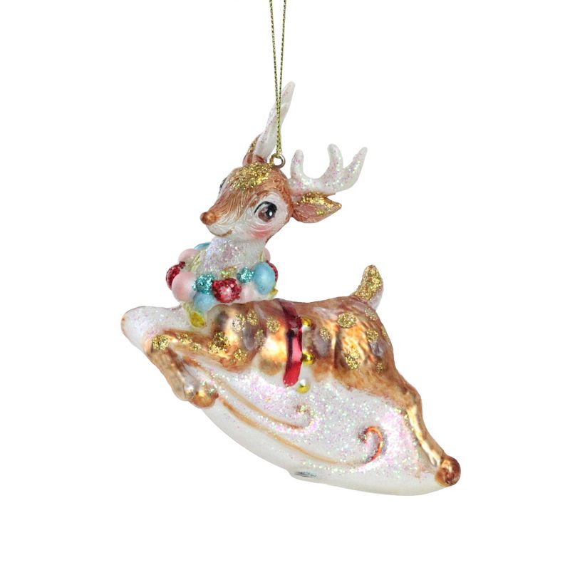 Northlight 5.25" White and Red Glittered Reindeer Glass Christmas Ornament, 1 of 4