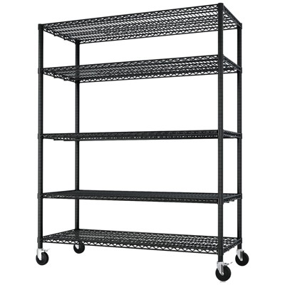 SEVOBAL Utility Storage Shelves Industrial Steel Wire Shelving with Lockable Rolling Wheels for Home and Commercial, Black, 55.9"*24.4"*8.46"