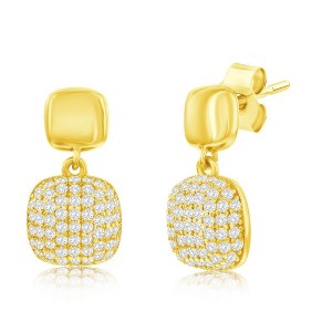 Bella Silver Sterling Silver, Polished & CZ, Double Square Earrings - Gold Plated - Gold - 1 of 2