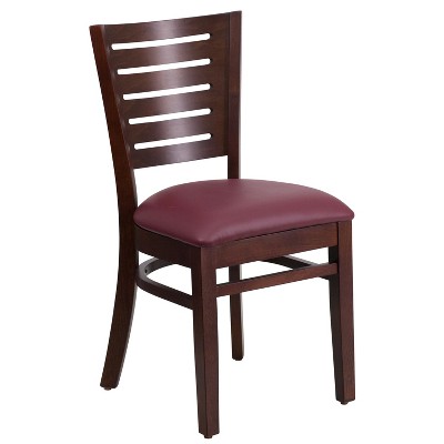 Emma and Oliver Slat Back Walnut Wood Chair, Burgundy Vinyl Seat