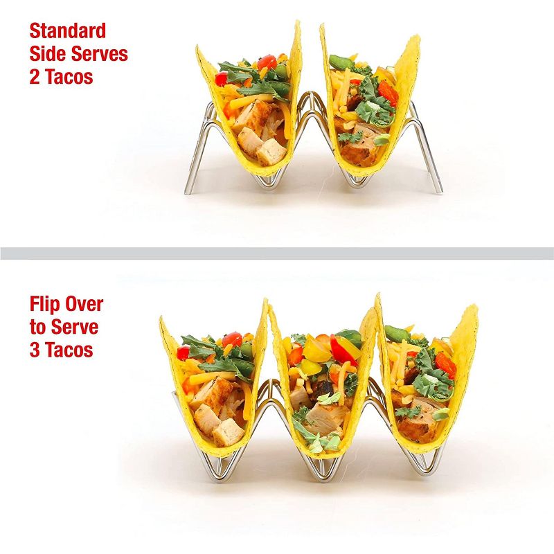 2 Lb Depot Premium Stainless Steel Stackable Taco Holders - Holds 2-5 Hard or Soft Tacos, Five Styles Available - Set of 2, 3 of 9