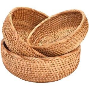 Aoibox Round Rattan Fruits Bread Baskets, Vintage Hand-woven Wicker Serving Bowls for Candy, Snack, Keys, Kitchen Countertop, 3 Sizes - 1 of 4