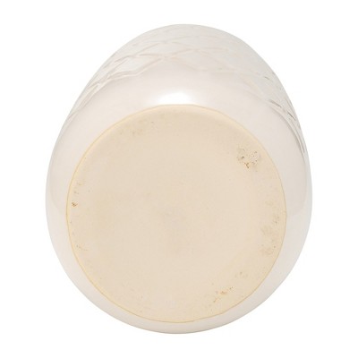 Ivory Beige 12" Ceramic Plaid Textured Vase