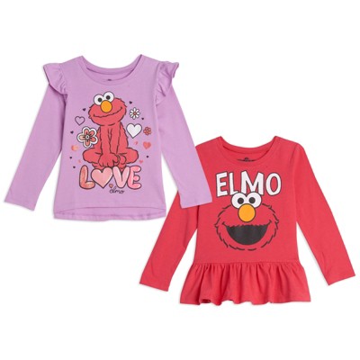 Sesame Street Elmo Girls 2 Pack Peplum Long Sleeve T-shirts Little Kid :  Target