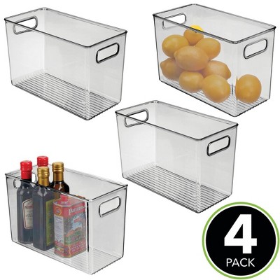 Mdesign Plastic Kitchen Food Storage Organizer Bin, Handles, 4 Pack