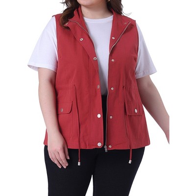 Agnes Orinda Women's Plus Size Utility Cargo Pockets Drawstring Waist Sleeveless Scrub Vests