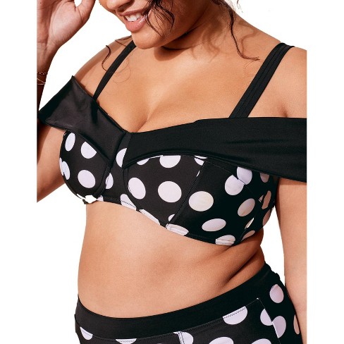 Adore Me Women's Baylie Bikini Swimwear Top 0X / Retro Dot C01 Black