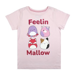 Squishmallows Feelin Mallow Glitter Text Crew Neck Short Sleeve Pink Youth Girl Tee - 1 of 3