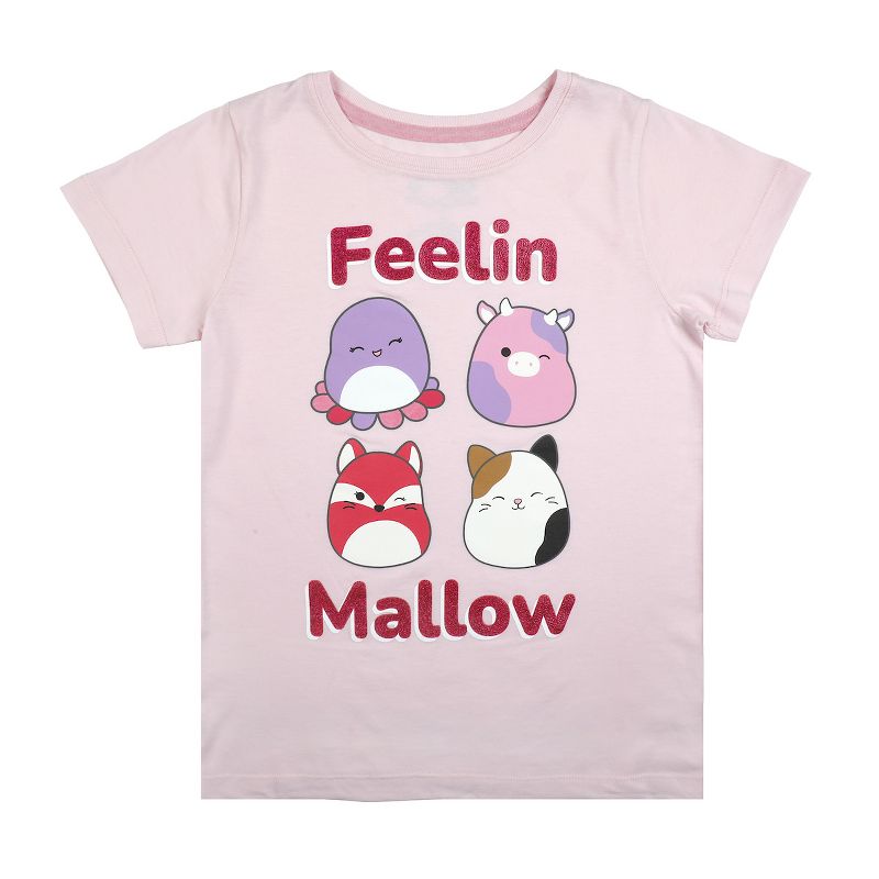Squishmallows Feelin Mallow Glitter Text Crew Neck Short Sleeve Pink Youth Girl Tee, 1 of 4