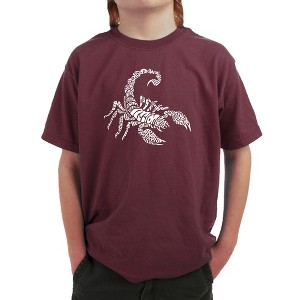 LA Pop Art Boy's Word Art T-shirt - Types of Scorpions Maroon Large - 1 of 4