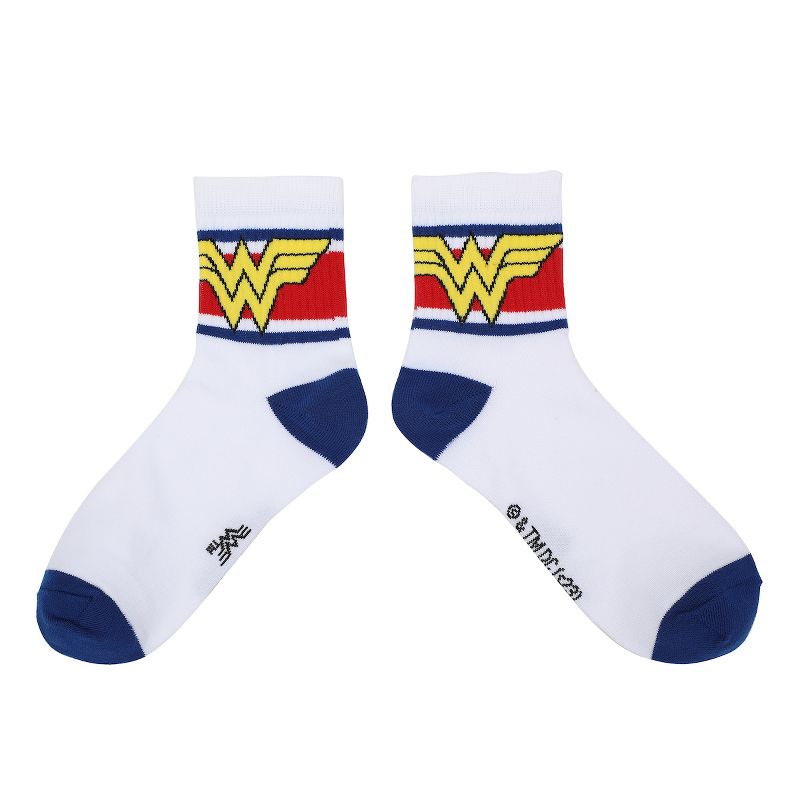 Wonder Woman Logo Red, White and Blue Athletic 3-Pack Quarter Crew Socks, 3 of 7
