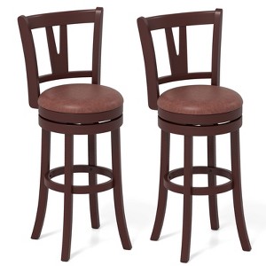 Tangkula 30" Bar Height Swivel Barstools Set of 2/4 High Backs & Footrests Solid Wood - 1 of 4