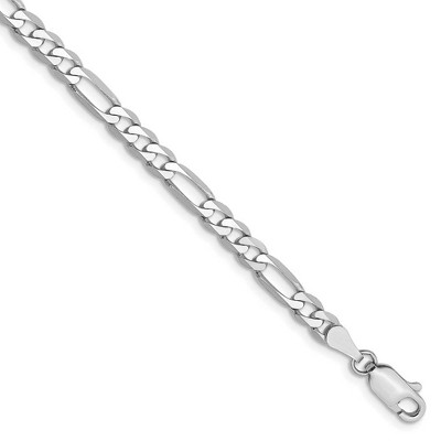 Black Bow Jewelry 4mm, 14k White Gold, Flat Figaro Chain Bracelet