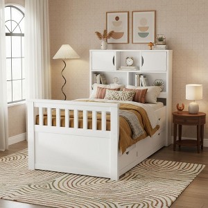 Polibi Twin Size Captain’s Bed with Storage Headboard & 4 Drawers - 1 of 4
