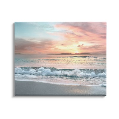 Stupell Industries Morning Sunrise Beach Landscape Distant Mountains Rolling Tide