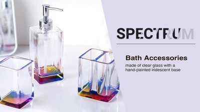 Iridescent Clear Glass Toothbrush Holder with Hand-Painted Base