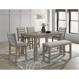 NicBex Dining Table Set for 6 Farmhouse 18" Expandable Leaf Solid Wood Table Upholstered Chairs Bench for Kitchen - 1 of 4