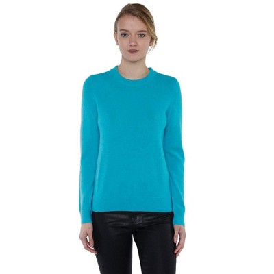 JENNIE LIU Women's 100% Pure Cashmere Long Sleeve Crew Neck Pullover Sweater