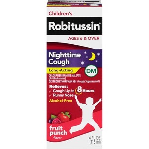 Robitussin Children's Nighttime Cough DM Liquid, Fruit Punch, 4 Oz - 1 of 4