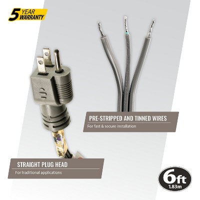Certified Appliance 15-Amp Gray Straight Plug Power Cord, 6ft