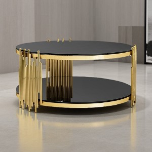 Small Steel Coffee Table with Glass & Storage - 1 of 4