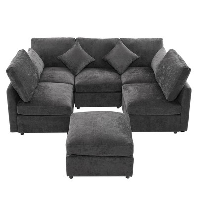 GlasFlength Sectional Sofas,Luxurious and Plush, Gray Sectional Sofa, Features a Chaise Lounge for Extra Comfort,Black,85.4"*62.2"*33"