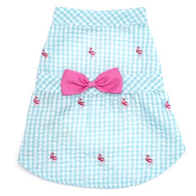 The Worthy Dog Embroidered Flamingos Gingham Check Adjustable Pet Dress ...