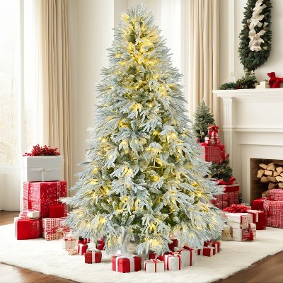 Hrinhom 6FT Pre-Lit Spruce Snow Flocked Christmas Tree with Multi-Color LED Lights