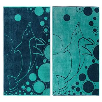 Mystic Dolphin Cotton Oversized Reversible Beach Towel Set of 2 by Blue Nile Mills