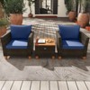 Costway 3 PCS Outdoor Patio Rattan Bistro Furniture Set Wooden Table Top Cushioned Sofa Gray/Black/Beige/Navy - 4 of 4