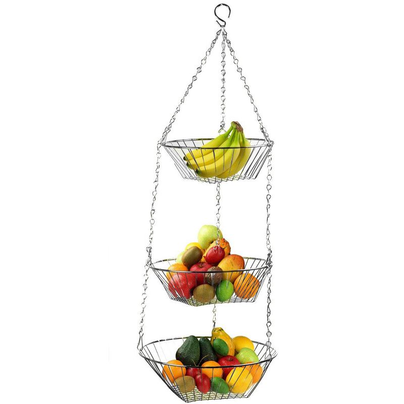 Home Basics 3 Tier Wire Hanging Round Fruit Basket, Chrome, 1 of 3