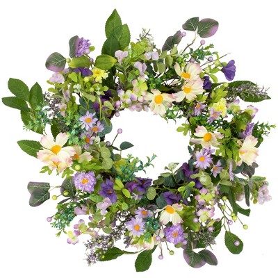 Northlight Daisy And Mixed Foliage Floral Spring Wreath - 24