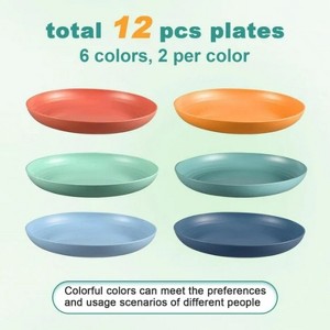 LunaLulinlk 10 Inch Wheat Straw Plates, 12 Pcs Unbreakable Dinner Set of 6 Colors, Lightweight - 1 of 4