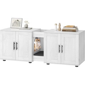 Double Cage Cat Litter Box Enclosure Furniture – Hidden Wooden Enclosed House for 2 Cats, 55" L x 17.7" W x 22.5" H – Discreet Odor-Control Design - 1 of 4