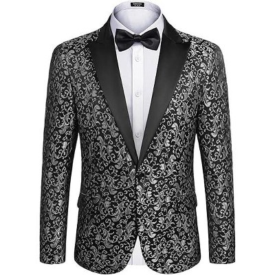 COOFANDY Mens Floral Tuxedo One Button Luxury Shiny Blazer Dinner Party Prom Wedding Suit Jacket