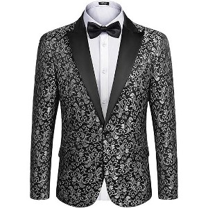 COOFANDY Mens Floral Tuxedo One Button Luxury Shiny Blazer Dinner Party Prom Wedding Suit Jacket - 1 of 4