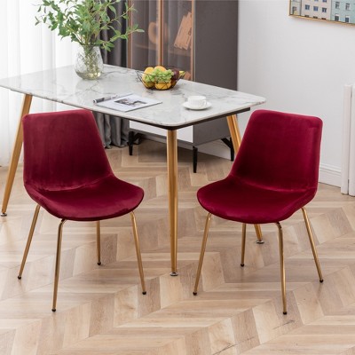 Roundhill Furniture Aufurr Modern Velvet Dining Chair, Red, Set of 2