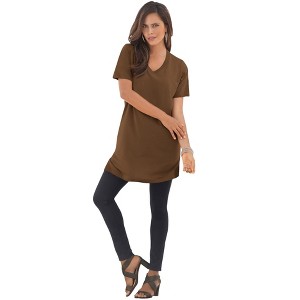 Roaman's Plus Size Cotton Short Sleeve V-Neck Ultimate Tunic - 1 of 4